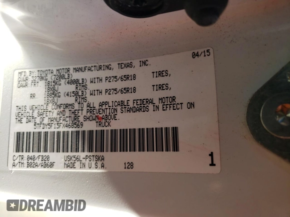 2015 Toyota Tundra 4WD Truck SR5 with VIN 5TFDY5F15FX468569, listed as a Copart auction lot 77224754 with 173,780 mi miles and Salvage Title. Bid and sale history available at carsss.com. Image 14.