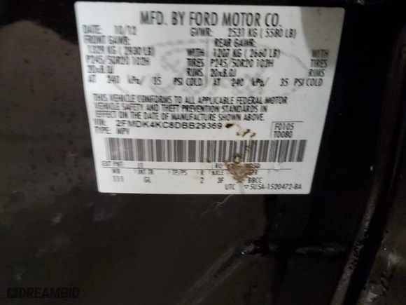 2013 Ford Edge Limited with VIN 2FMDK4KC8DBB29369, listed as a Copart auction lot 46361645 with 0 mi miles and Non Repairable. Bid and sale history available at carsss.com. Image 13.