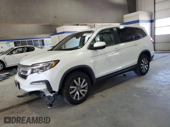 2019 Honda Pilot EX-L z VIN 5FNYF6H55KB080078, wystawiony jako Copart lot #55938415 z przebiegiem 54 857 mil mil oraz Szkoda całkowita • Salvage title. Historia ofert i sprzedaży dostępna na DreamBid. Obrazek 1.