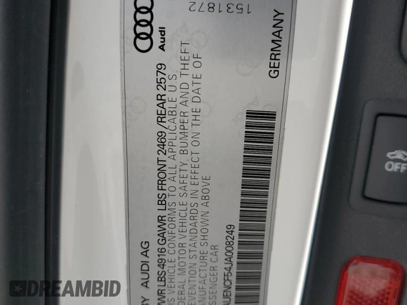 2018 Audi A5 Sportback Premium Plus with VIN WAUENCF54JA008249, listed as a Copart auction lot 52635355 with 138,584 mi miles and Salvage Title. Bid and sale history available at DreamBid. Image 14.