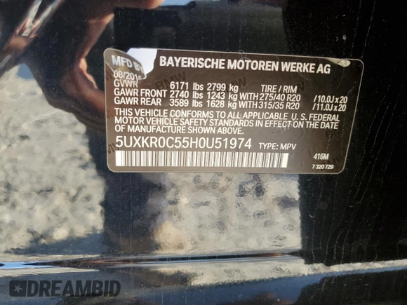 2017 BMW X5 xDrive35i z VIN 5UXKR0C55H0U51974, wystawiony jako Copart lot #52109755 z przebiegiem 128 540 mil mil oraz Szkoda całkowita • Salvage title. Historia ofert i sprzedaży dostępna na DreamBid. Obrazek 14.