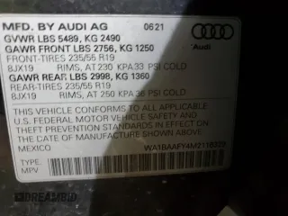 2021 Audi Q5 Premium Plus with VIN WA1BAAFY4M2116329, listed as a Copart auction lot 37738363 with 35,716 mi miles. Bid and sale history available at carsss.com. Image 13.