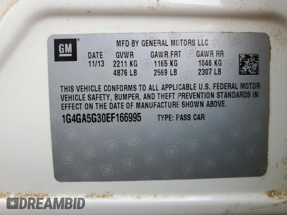 2014 Buick LaCrosse with VIN 1G4GA5G30EF166995, listed as a Copart auction lot 62403175 with 117,752 mi miles and Clean title. Bid and sale history available at DreamBid. Image 12.