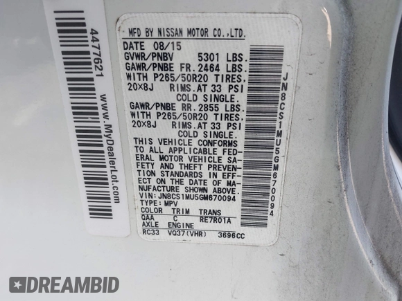 2016 Infiniti QX70 with VIN JN8CS1MU5GM670094, listed as a IAAI auction lot 41769838 with 87,227 mi miles and . Bid and sale history available at DreamBid. Image 9.