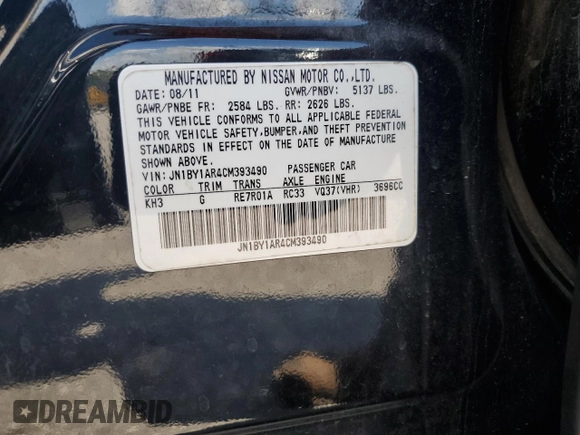 2012 Infiniti M with VIN JN1BY1AR4CM393490, listed as a Copart auction lot 60292295 with 322,907 mi miles and Salvage title. Bid and sale history available at DreamBid. Image 13.