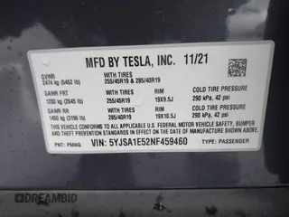 2022 Tesla Model S with VIN 5YJSA1E52NF459460, listed as a IAAI auction lot 41736236 with Not Provided miles and . Bid and sale history available at DreamBid. Image 9.