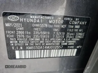 2021 Hyundai Santa Fe Hybrid Limited with VIN KM8S5DA14MU012557, listed as a Copart auction lot 66902244 with 68,253 mi miles and Salvage Title. Bid and sale history available at carsss.com. Image 14.