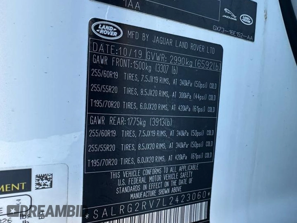 2020 Land Rover Discovery SE z VIN SALRG2RV7L2423060, wystawiony jako Copart lot #47578895 z przebiegiem 72 518 mil mil oraz Tytuł czysty. Historia ofert i sprzedaży dostępna na DreamBid. Obrazek 15.