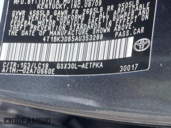2010 Toyota Avalon XL with VIN 4T1BK3DB5AU353288, listed as a Copart auction lot 56857935 with 233,775 mi miles and Clean Title. Bid and sale history available at DreamBid. Image 10.