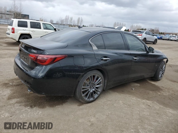 2021 Infiniti Q50 Red Sport 400 with VIN JN1FV7DR2MM880827, listed as a Copart auction lot 52089525 with 38,718 mi miles and Salvage title. Bid and sale history available at DreamBid. Image 3.