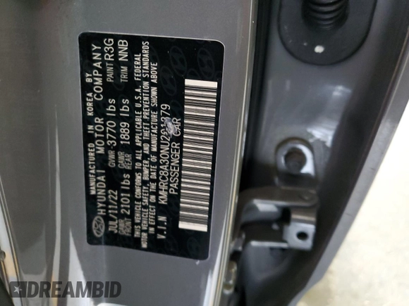 2022 Hyundai Venue SEL with VIN KMHRC8A30NU201379, listed as a Copart auction lot 59444425 with 18,506 mi miles and Salvage title. Bid and sale history available at DreamBid. Image 14.