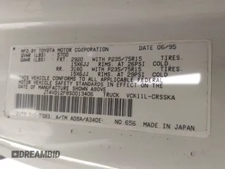 1995 Toyota T100 SR5 z VIN JT4VD12F8S0013406, wystawiony jako IAAI lot #42465291 z przebiegiem 205 683 mil mil oraz . Historia ofert i sprzedaży dostępna na DreamBid. Obrazek 9.