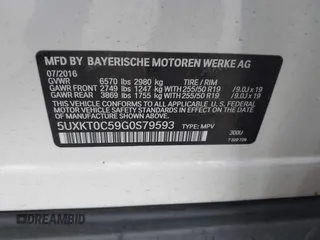 2016 BMW X5 xDrive40e with VIN 5UXKT0C59G0S79593, listed as a IAAI auction lot 41846666 with 57,178 mi miles and . Bid and sale history available at DreamBid. Image 9.