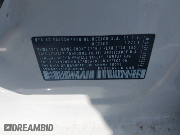 2012 Volkswagen Jetta SE z VIN 3VWDX7AJ7CM362001, wystawiony jako IAAI lot #42209146 z przebiegiem 200 566 mil mil oraz . Historia ofert i sprzedaży dostępna na DreamBid. Obrazek 9.