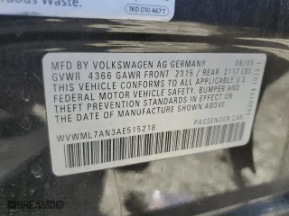 2010 Volkswagen CC Sport with VIN WVWML7AN3AE515218, listed as a Copart auction lot 49946585 with 0 mi miles and Salvage Title. Bid and sale history available at carsss.com. Image 15.