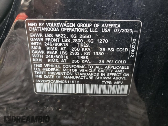 2021 Volkswagen Atlas SE with VIN 1V2DP2CA5MC511512, listed as a Copart auction lot 74639444 with 48,868 mi miles and Salvage title. Bid and sale history available at DreamBid. Image 13.