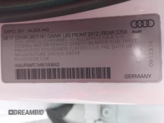 2017 Audi A6 Premium z VIN WAUF8AFC1HN100842, wystawiony jako IAAI lot #42024333 z przebiegiem 89 275 mil mil oraz . Historia ofert i sprzedaży dostępna na DreamBid. Obrazek 9.