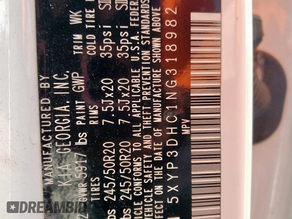 2022 Kia Telluride EX z VIN 5XYP3DHC1NG318982, wystawiony jako Copart lot #59152325 z przebiegiem 62 688 mil mil oraz Szkoda całkowita • Salvage title. Historia ofert i sprzedaży dostępna na DreamBid. Obrazek 13.