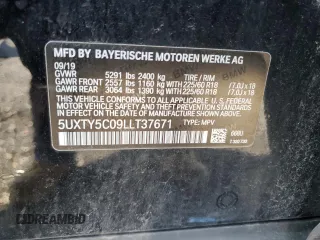 2020 BMW X3 xDrive30i with VIN 5UXTY5C09LLT37671, listed as a Copart auction lot 51134225 with 53,044 mi miles and Salvage Title. Bid and sale history available at DreamBid. Image 13.