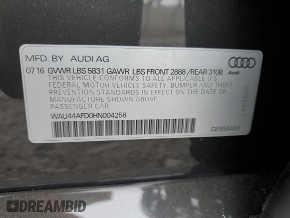 2017 Audi A8 z VIN WAU44AFD0HN004258, wystawiony jako Copart lot #55283985 z przebiegiem 128 059 mil mil oraz Szkoda całkowita • Salvage title. Historia ofert i sprzedaży dostępna na DreamBid. Obrazek 12.