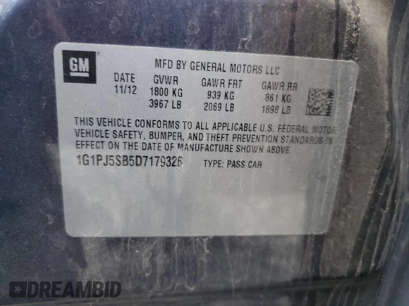 2013 Chevrolet Cruze ECO with VIN 1G1PJ5SB5D7179326, listed as a Copart auction lot 47084555 with 125,478 mi miles and Salvage Title. Bid and sale history available at carsss.com. Image 12.