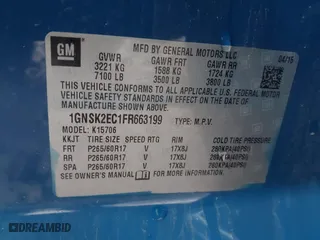 2015 Chevrolet Tahoe Commercial with VIN 1GNSK2EC1FR663199, listed as a IAAI auction lot 41552787 with 148,187 mi miles. Bid and sale history available at carsss.com. Image 9.