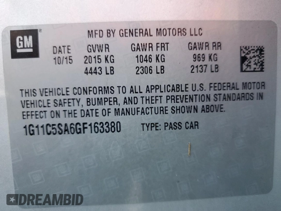 2016 Chevrolet Malibu Limited LT with VIN 1G11C5SA6GF163380, listed as a Copart auction lot 82610783 with 121,880 mi miles and Salvage Title. Bid and sale history available at carsss.com. Image 12.
