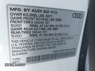 2023 Audi Q8 Prestige z VIN WA1CVBF18PD007608, wystawiony jako IAAI lot #42351075 z przebiegiem 28 278 mil mil oraz . Historia ofert i sprzedaży dostępna na DreamBid. Obrazek 9.