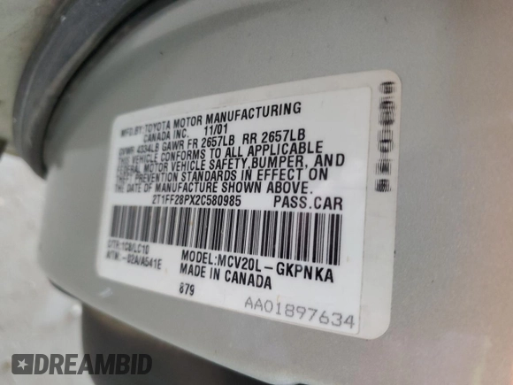 2002 Toyota Solara SE with VIN 2T1FF28PX2C580985, listed as a Copart auction lot 83092354 with 264,668 mi miles and Salvage Title. Bid and sale history available at DreamBid. Image 15.