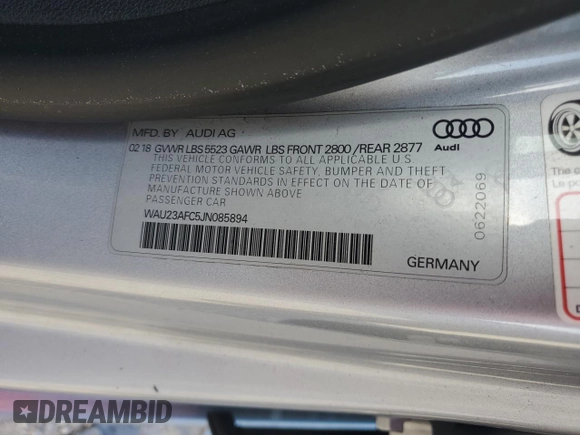 2018 Audi A7 Prestige with VIN WAU23AFC5JN085894, listed as a Copart auction lot 64087654 with 85,482 mi miles and Non Repairable. Bid and sale history available at carsss.com. Image 14.