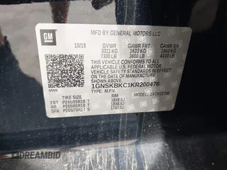 2019 Chevrolet Tahoe LT z VIN 1GNSKBKC1KR200476, wystawiony jako IAAI lot #41897702 z przebiegiem 136 432 mil mil oraz . Historia ofert i sprzedaży dostępna na DreamBid. Obrazek 9.