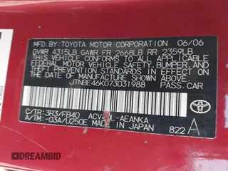 2007 Toyota Camry CE with VIN JTNBE46K073031988, listed as a IAAI auction lot 42062321 with 238,925 mi miles. Bid and sale history available at carsss.com. Image 9.