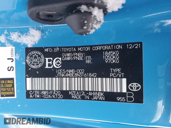 2022 Toyota Corolla Hatchback with VIN JTNK4MBE8N3161842, listed as a Copart auction lot 86199494 with 85,717 mi miles and Salvage Title. Bid and sale history available at carsss.com. Image 13.