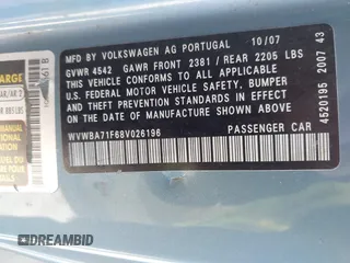 2008 Volkswagen Eos Turbo z VIN WVWBA71F68V026196, wystawiony jako IAAI lot #41238435 z przebiegiem 102 643 mil mil oraz . Historia ofert i sprzedaży dostępna na DreamBid. Obrazek 9.