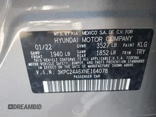 2022 Hyundai Accent SE with VIN 3KPC24A6XNE164078, listed as a IAAI auction lot 41975657 with 36,977 mi miles and . Bid and sale history available at carsss.com. Image 9.