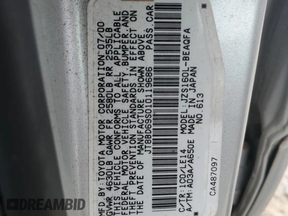 2001 Lexus GS 300 with VIN JT8BD69S010119686, listed as a Copart auction lot 51134345 with 342,706 mi miles and Non Repairable. Bid and sale history available at DreamBid. Image 12.