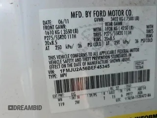 2011 Ford Expedition Limited with VIN 1FMJU2A56BEF45345, listed as a Copart auction lot 58817895 with 196,164 mi miles and Non repairable. Bid and sale history available at DreamBid. Image 13.