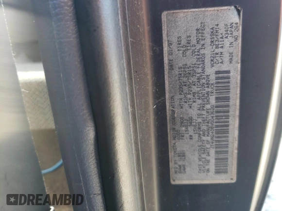 1997 Toyota T100 SR5 with VIN JT4UN24D8V0043620, listed as a Copart auction lot 86747534 with 185,470 mi miles and Salvage Title. Bid and sale history available at DreamBid. Image 12.