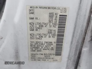 2021 Nissan NV SV with VIN 1N6AF0LY7MN802829, listed as a IAAI auction lot 41781129 with 132,609 mi miles. Bid and sale history available at carsss.com. Image 9.