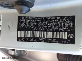 2012 Toyota Prius One with VIN JTDKN3DU1C1608374, listed as a IAAI auction lot 41830361 with 330919 miles. Bid and sale history available at carsss.com. Image 9.