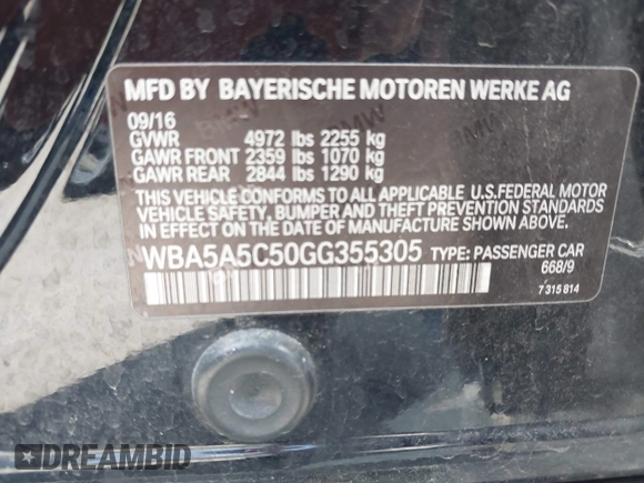 2016 BMW 5 Series 528i z VIN WBA5A5C50GG355305, wystawiony jako IAAI lot #42386374 z przebiegiem 136 439 mil mil oraz . Historia ofert i sprzedaży dostępna na DreamBid. Obrazek 9.