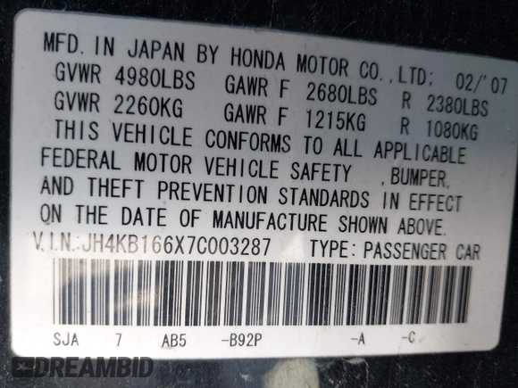 2007 Acura RL Technology с VIN JH4KB166X7C003287, выставлен на аукционе IAAI как лот 41681660 с пробегом 137 911 миль миль и . История ставок и продаж доступна на DreamBid. Изображение 9.