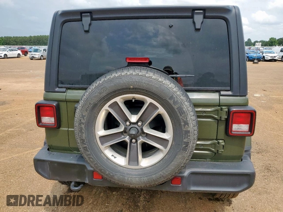 2021 Jeep Wrangler Unlimited Sahara with VIN 1C4HJXEN5MW591989, listed as a Copart auction lot 57535645 with 80,923 mi miles and Salvage title. Bid and sale history available at DreamBid. Image 6.
