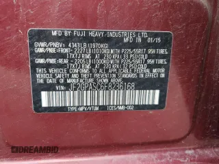 2015 Subaru Crosstrek Limited with VIN JF2GPASC6F8236168, listed as a Copart auction lot 57773845 with 91,054 mi miles and Salvage title. Bid and sale history available at DreamBid. Image 12.