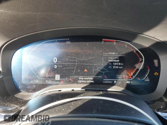 2020 BMW 5 Series 530i xDrive with VIN WBAJR7C09LCE07428, listed as a Copart auction lot 44449835 with 57,440 mi miles and Salvage title. Bid and sale history available at DreamBid. Image 9.