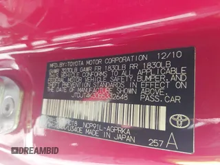 2011 Toyota Yaris with VIN JTDJT4K30B5332648, listed as a IAAI auction lot 41820350 with 216,482 mi miles. Bid and sale history available at carsss.com. Image 9.