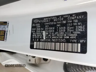 2021 Hyundai Tucson SEL с VIN KM8J33AL7MU315345, выставлен на аукционе Copart как лот 59000025 с пробегом 43 664 миль миль и Списание • Salvage title. История ставок и продаж доступна на DreamBid. Изображение 14.