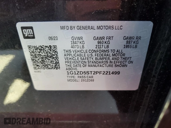 2023 Chevrolet Malibu LT with VIN 1G1ZD5ST2PF221499, listed as a Copart auction lot 52255855 with 45,463 mi miles and Non Repairable. Bid and sale history available at DreamBid. Image 12.