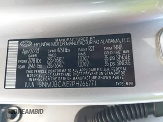 2023 Hyundai Tucson SEL with VIN 5NMJBCAE2PH266771, listed as a IAAI auction lot 41561131 with 34,256 mi miles and . Bid and sale history available at DreamBid. Image 9.