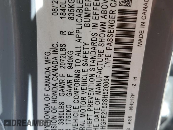 2025 Honda Civic Sport z VIN 2HGFE2F52SH520064, wystawiony jako Copart lot #56580945 z przebiegiem 4947 mil mil oraz Nie do naprawy. Historia ofert i sprzedaży dostępna na DreamBid. Obrazek 12.